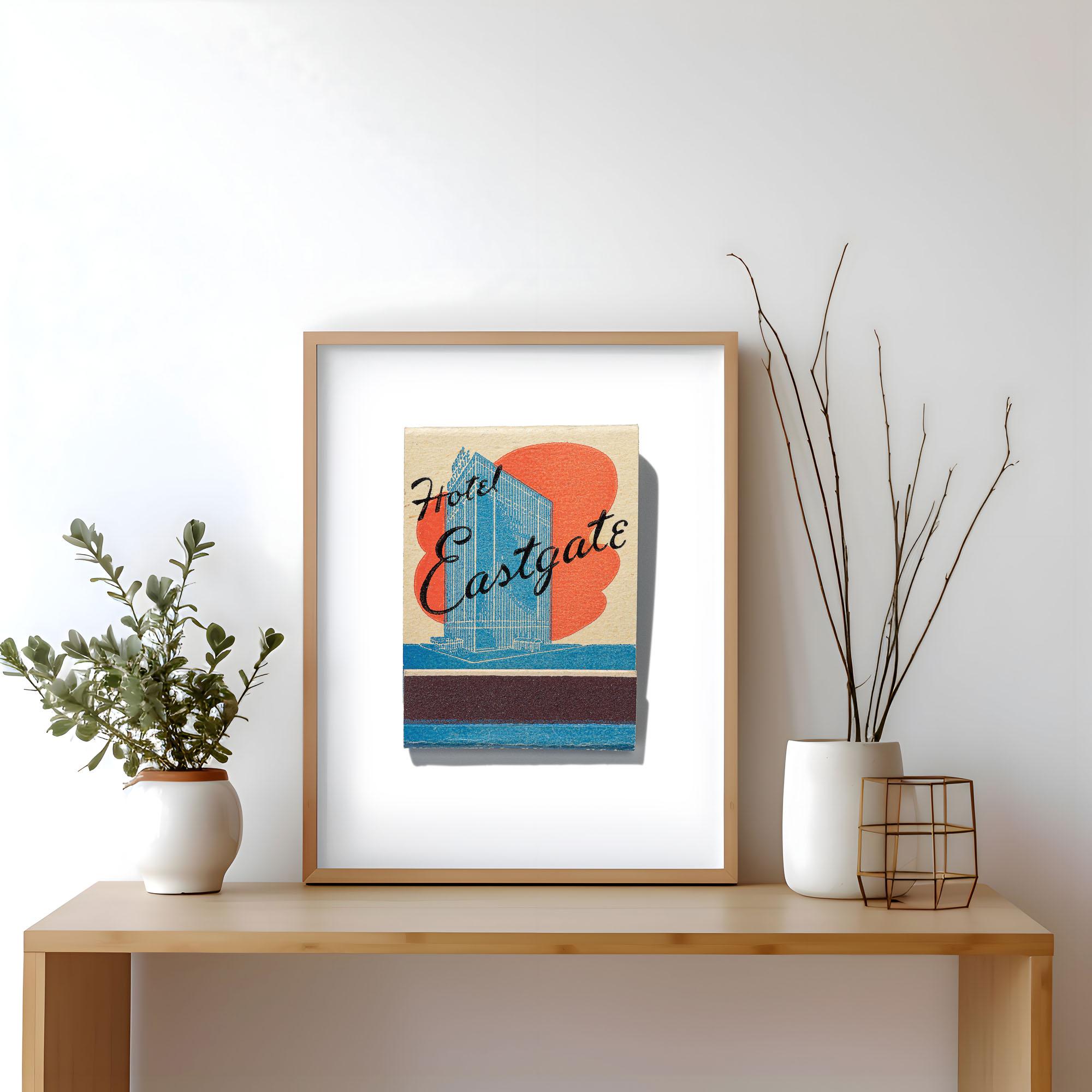 Vintage Chicago hotel wall art: Hotel Eastgate matchbook print, framed