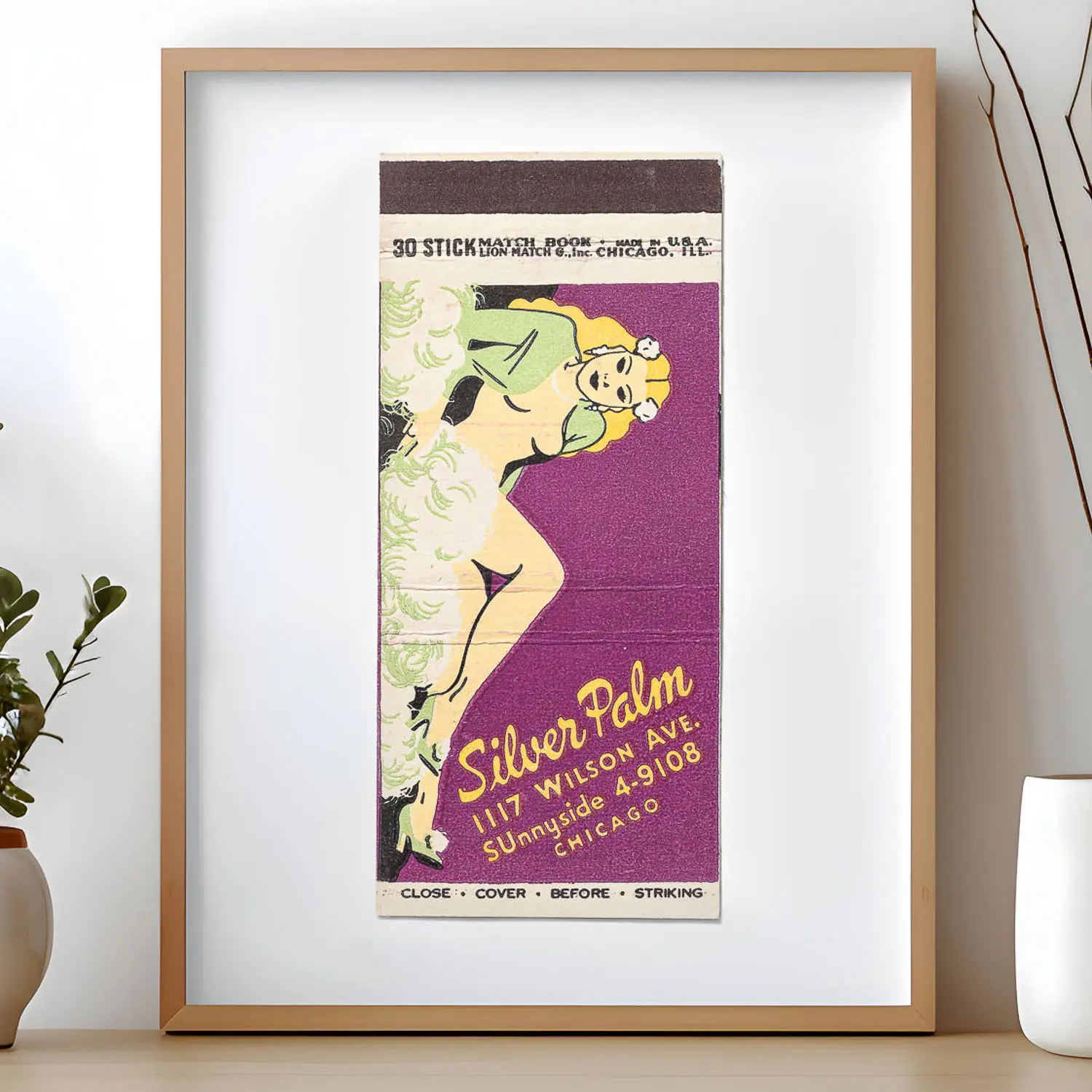 Silver Palm matchbook print, front