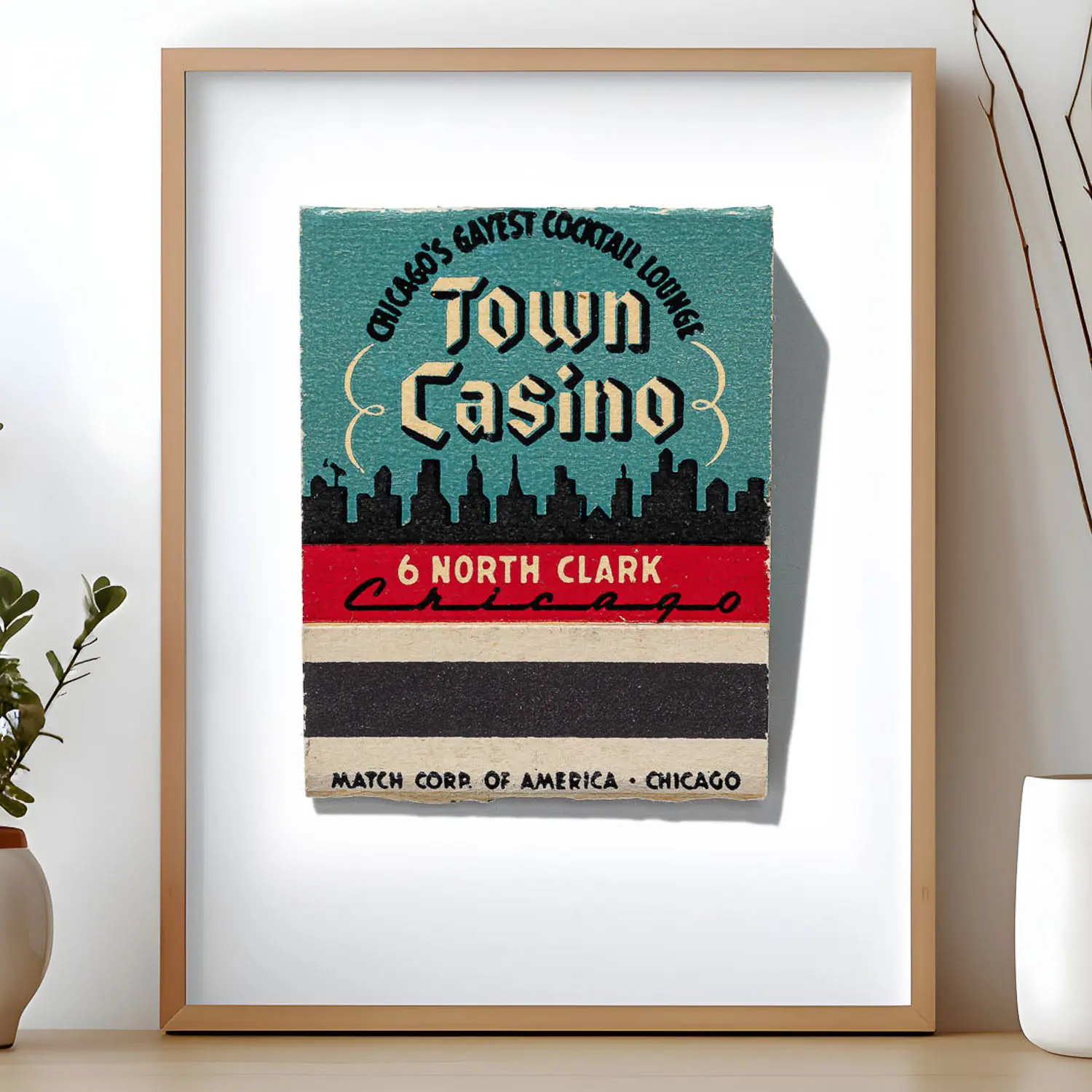 Town Casino matchbook print, front