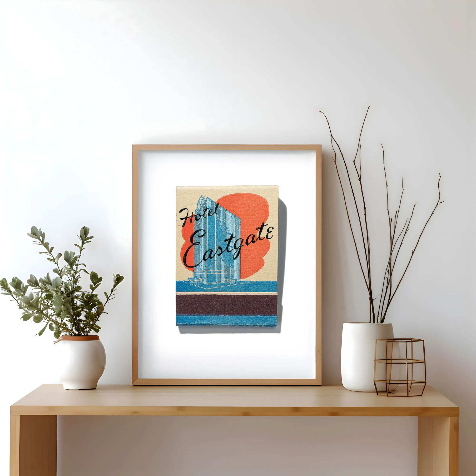 Vintage Chicago hotel wall art: Hotel Eastgate matchbook print, framed