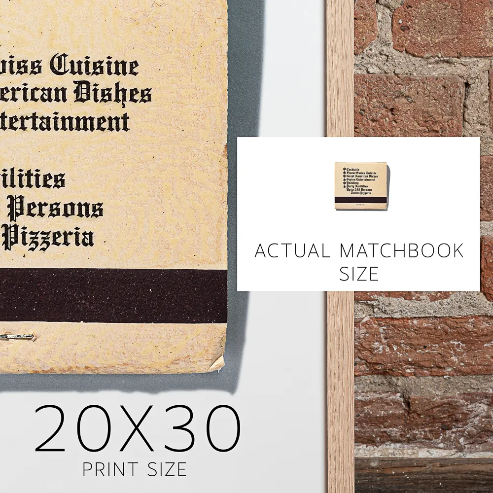 New Glarus Hotel matchbook next to a framed print, for scale